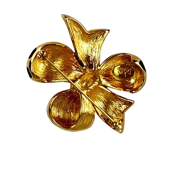 Joan Rivers Gold Black Enamel Striped Bow Flower Brooch Pin 2” Vintage Gif - Picture 4 of 7